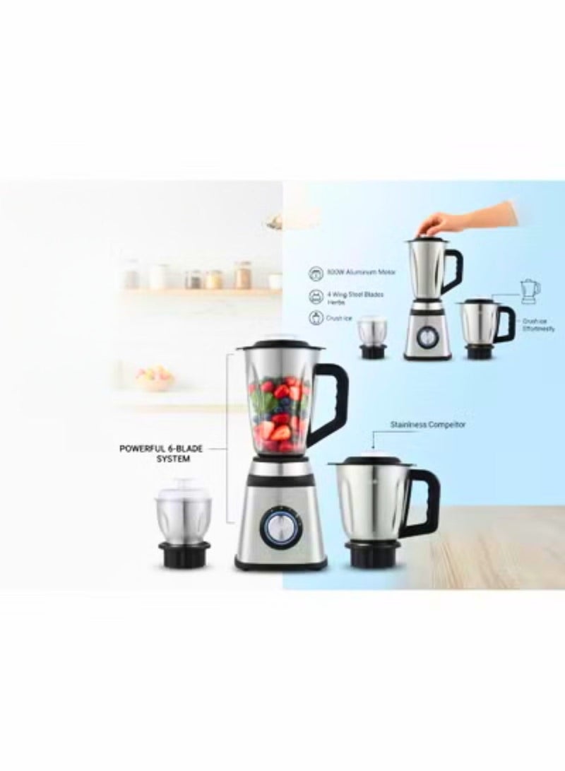 TRADEGATE Electric Blender Grinder Mixer with Mills Stainless Steel | 3-in-1 Professional High-Power 800W Smoothie Maker & Mixer Grinder for Shakes, Mincing, Coffee & Spices | Home & Commercial Kitchen Use - Image 4